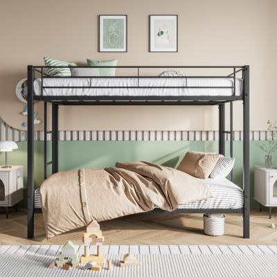 Heavy Duty Twin Over Twin Metal Bunk Bed with Shelf