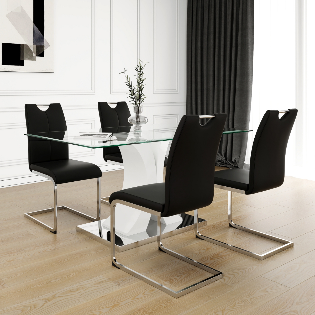 Streamdale Furniture Modern Dining Table with Glass and Glossy Legs (SKUW210S00056)