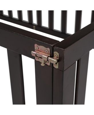 Twin Size Wood Floor Bed Frame With Fence And Door, Walnut