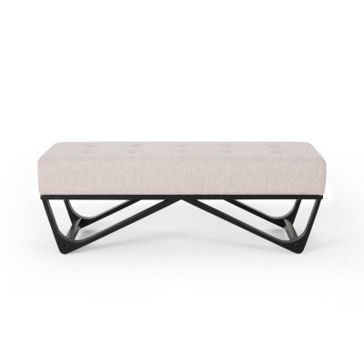 Modern Tufted Collection features a fabric upholstered bench with black geometric legs, offered as a stylish bench