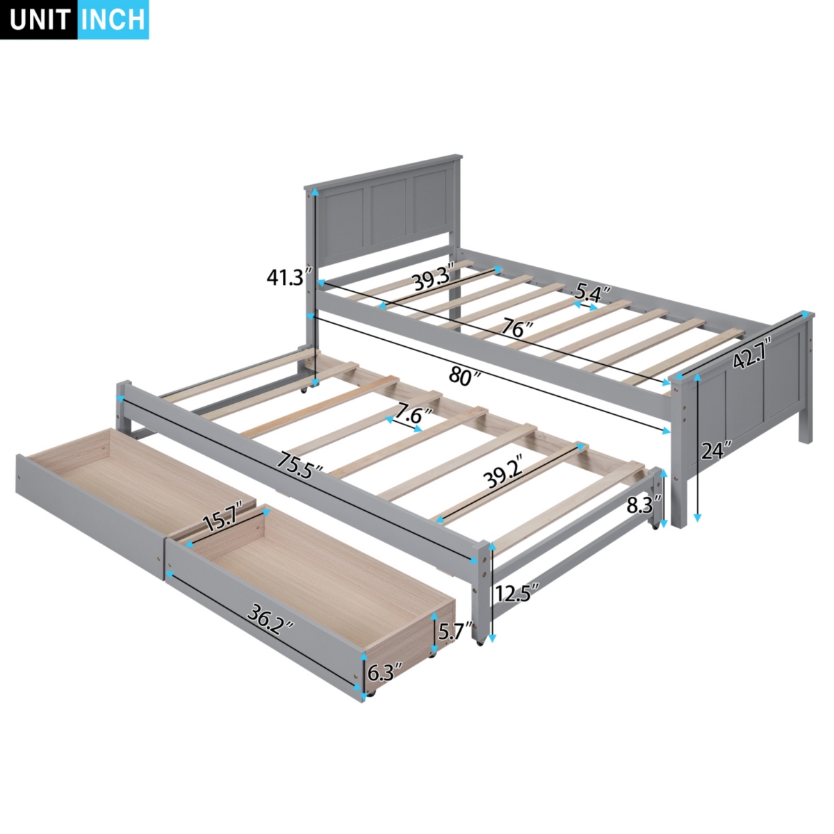 Streamdale Furniture Twin Size Platform Bed With Trundle And Drawers
