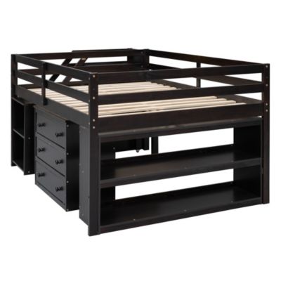 Full Size Loft Bed with Desk, Drawers, Storage Stairs