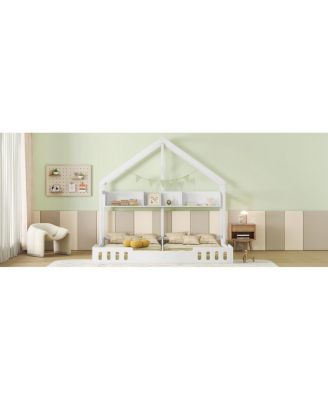 Twin Platform Beds with Shelves and Guardrails