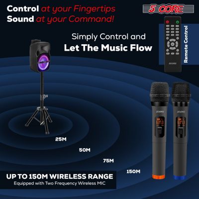 8 Inch TWS Bluetooth Party Speakers 250 W Portable Karaoke PA System Rechargeable Loudspeaker + Tripod Stand & 2x Wireless Mics LED Light