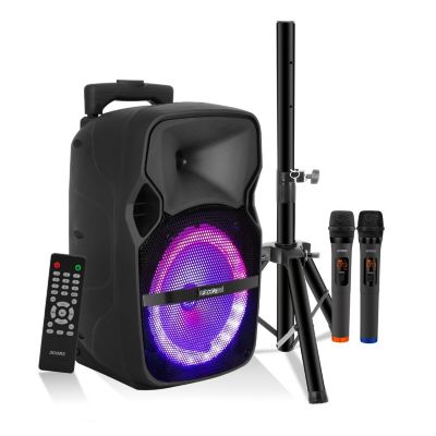 8 Inch TWS Bluetooth Party Speakers 250 W Portable Karaoke PA System Rechargeable Loudspeaker + Tripod Stand & 2x Wireless Mics LED Light