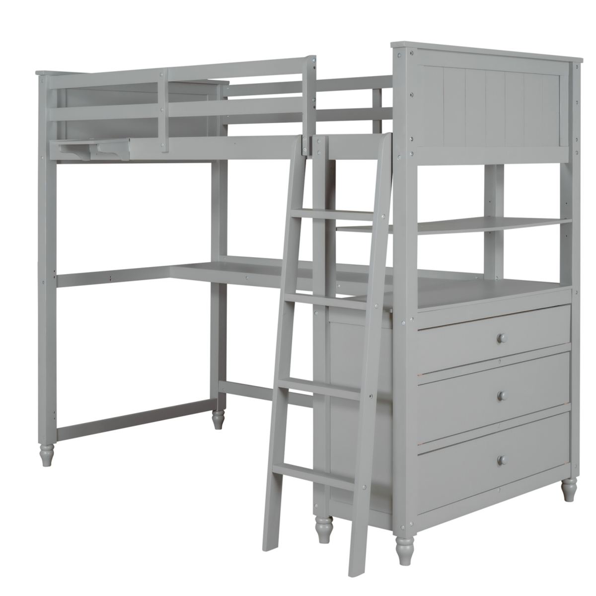 Simplie Fun Twin Size Loft Bed With Drawers And Desk, Wooden Loft Bed With Shelves