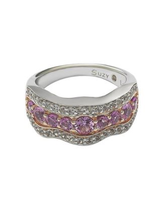 Suzy Levian Sterling Silver Sapphire & Created White Sapphire 9 Stone Curvy Frame Ring