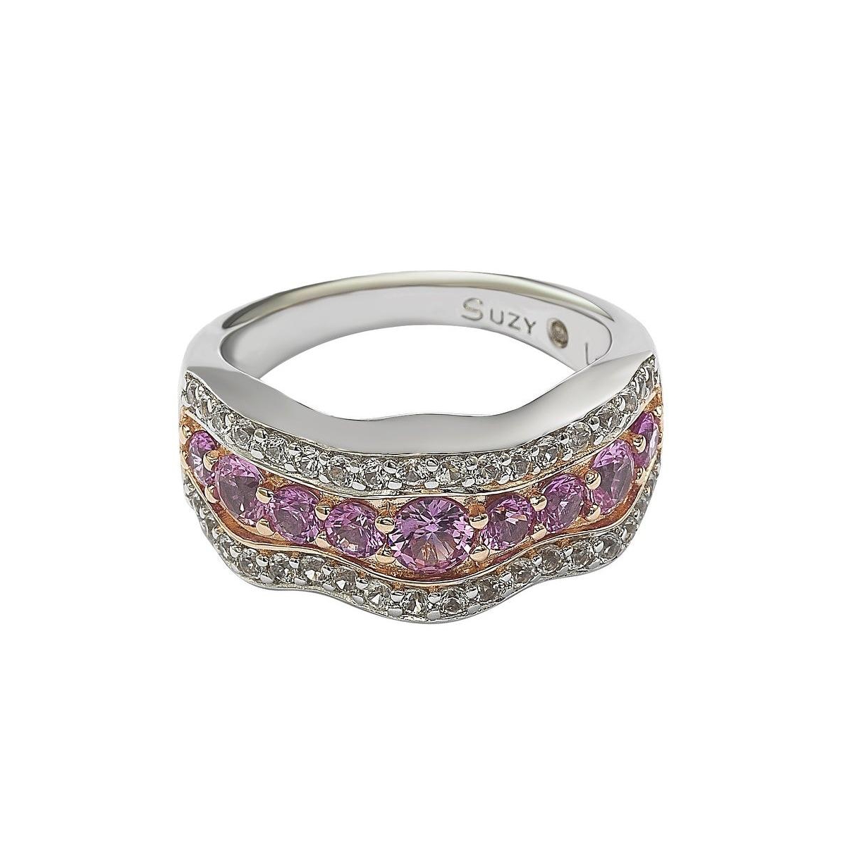 Suzy Levian New YorkSapphire & Lab-Grown White Sapphire 9 Stone Curvy Frame Ring in Sterling Silver by Suzy Levian - Pink