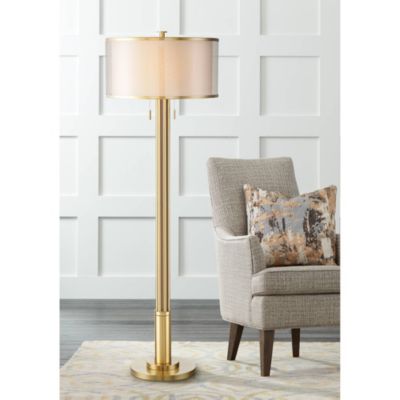 Granview Modern Floor Lamp 70 1/2" Tall Brass Metal Sheer Organza Outer Linen Inner Drum Shade for Living Room Bedroom Office Home