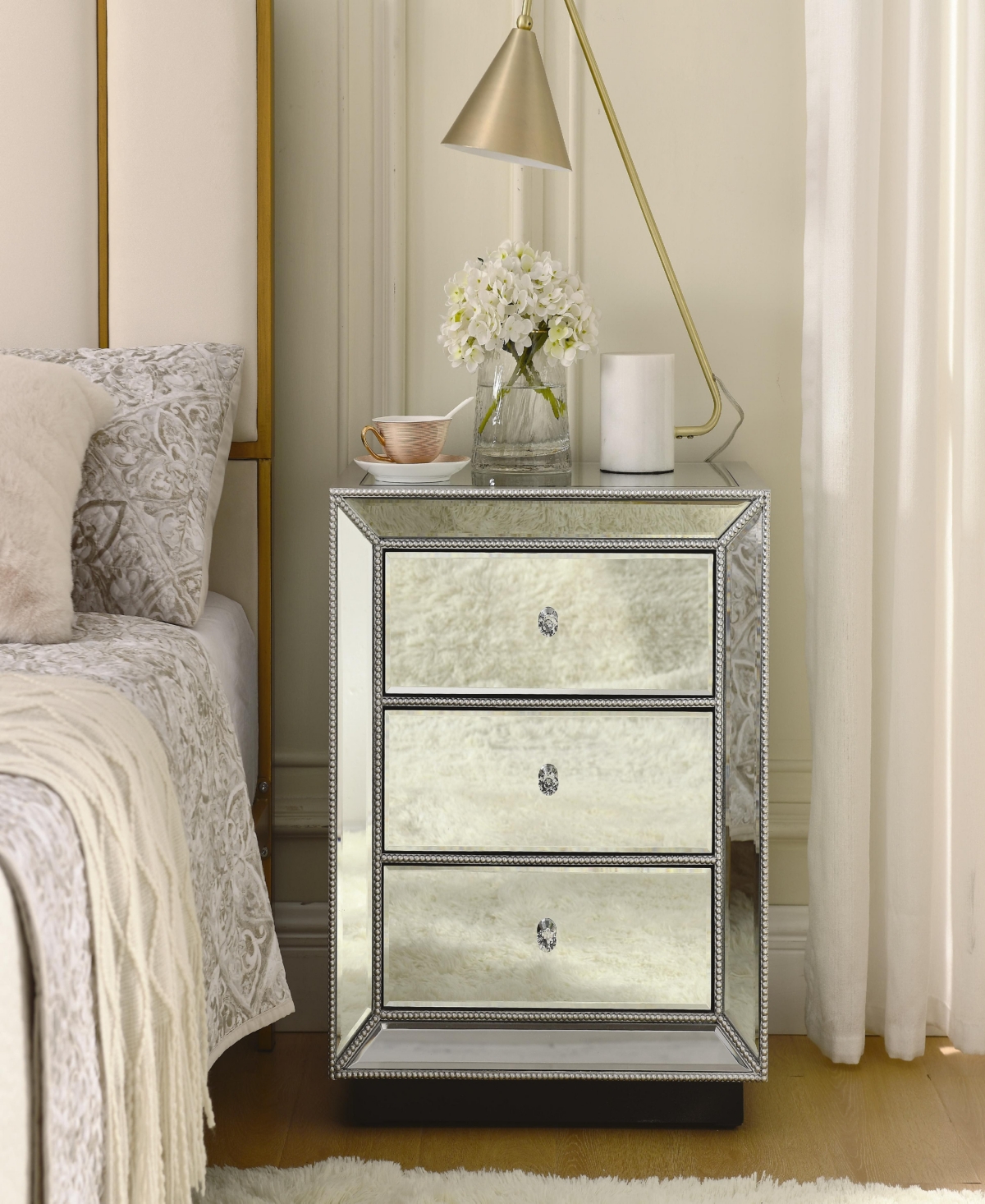 Streamdale Furniture Pearl Silver Mirrored 3-Drawer Cabinet