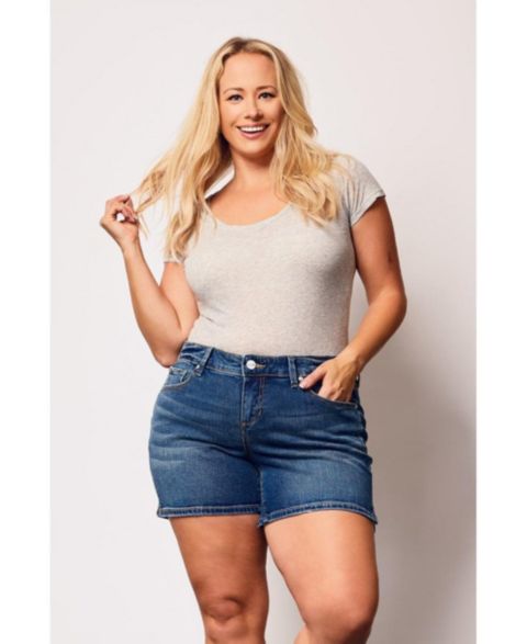 Женские шорты SLINK Jeans Plus Size Denim Mid Rise Shorts with Side Vents, цвет: Nora