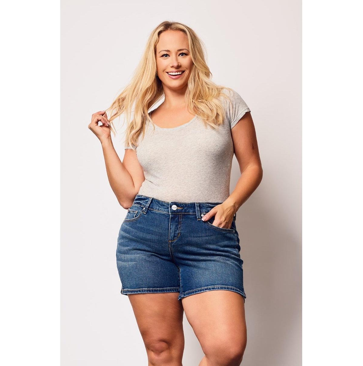 Plus Size Denim Mid Rise Shorts with Side Vents - Nora