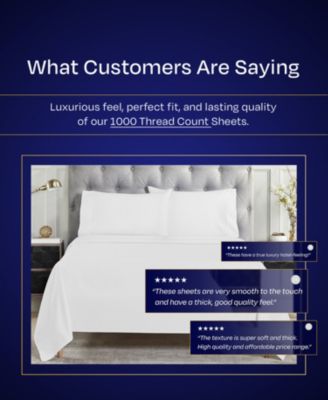 Luxury 1000 Thread Count Bed Sheets Set - 100% Cotton Sateen - Soft, Thick & Deep Pocket - Split King Size