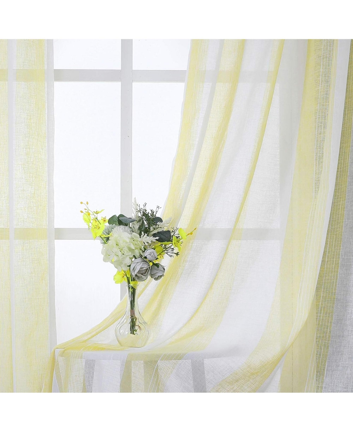 Caromio Yarn-Dyed Vertical Stripe Grommet Voile Sheer Window Curtain Panels, 52