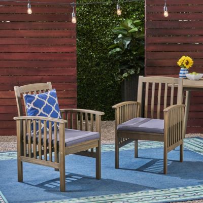 Streamdale Rustic Acacia Wood Dining Chairs with Water-Resistant Cushions