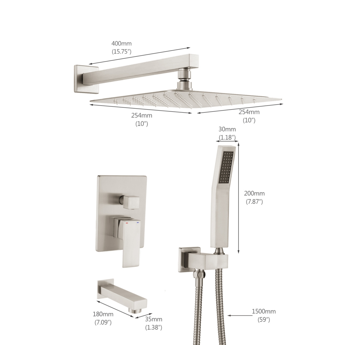 Streamdale FurnitureShower System 10 Inch Brass Bathroom Deluxe Rain Mixed Shower Combination Set - Brushed nickel