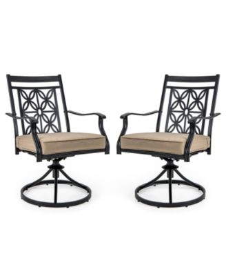 2 Pieces Patio Swivel Chairs with Blossom Pattern Backrest and Cushions-Black