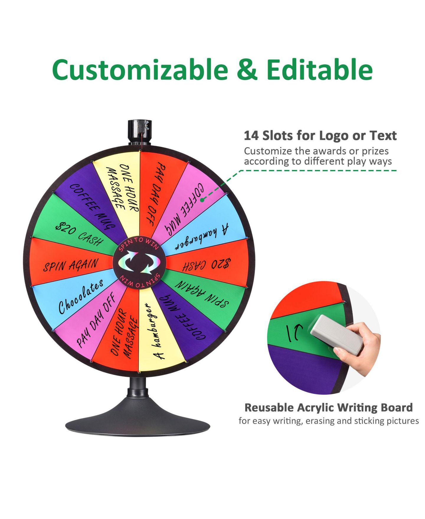 Детская игрушка WinSpin 24" Dual Use Prize Wheel Tabletop or Floor Stand Spinning Wheel Carnival Game Tradeshow, цвет: Natrual — фото 3