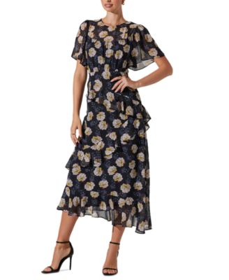 ASTR The Label Dress At First Sight offers Floral Maxi Cold Shoulder Ruffle Black White