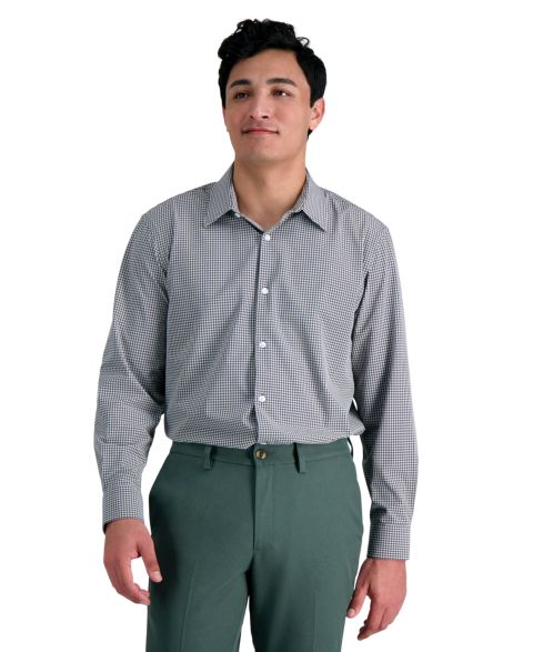 Мужская рубашка Haggar Classic-Fit Smart Wash Dress Shirt, цвет: Чёрный клетчатый