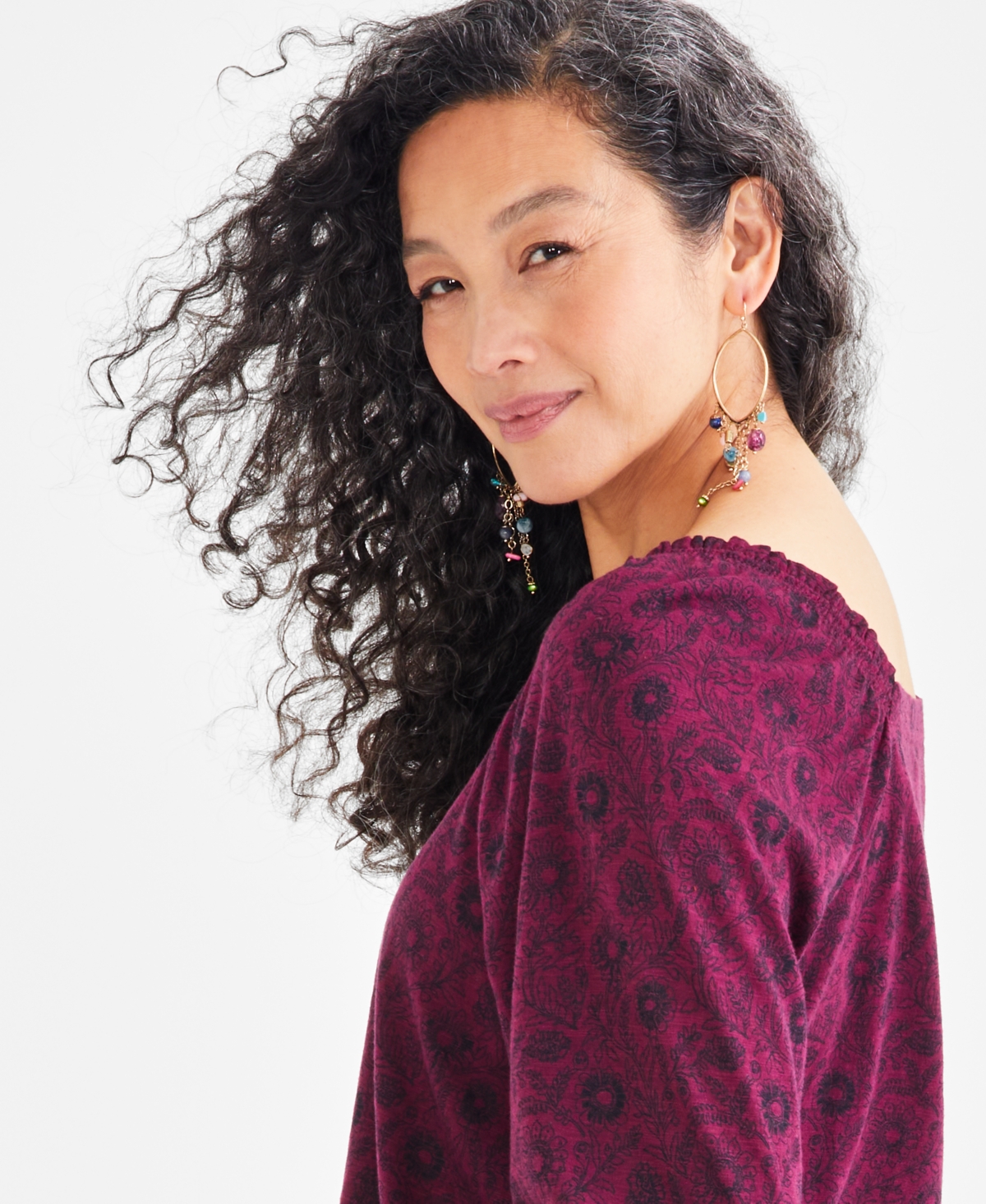 Style & Co Petite Square-Neck 3/4-Sleeve Convertible Top, Created for Macy's