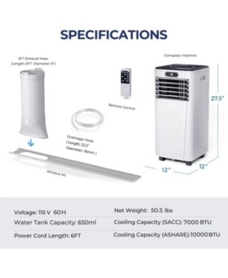 10000 BTU 4-in-1 Portable Air Conditioner with Dehumidifier and Fan Mode