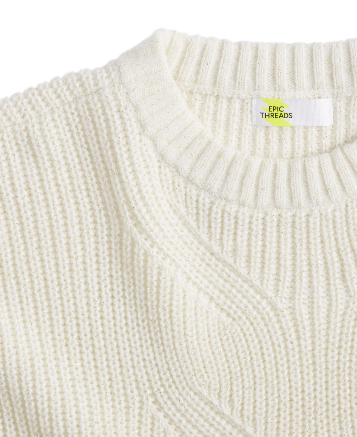 Epic Threads Girls Metallic Mixed-stitch Pullover Sweater, Created For Macy's In Angel White