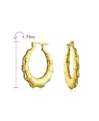 Light Weight Hollow Big Bamboo Hoop Earrings Gold Plated Brass Diameter 2 Inch