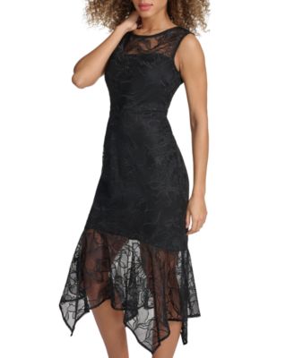 Embroidered Asymmetrical Hem Layered Black Dress Embroidered Asymmetrical Hem Layered Black Dress