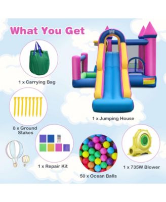 7-in-1 Kids Inflatable Bounce House with Long Slide and 735W Blower