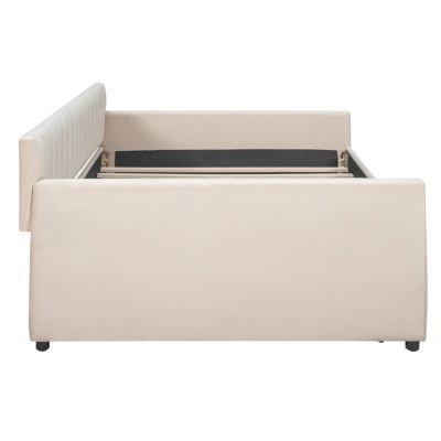 Full Size Upholstered Daybed With Trundle And Wood Slat Support
