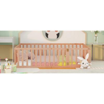 Queen Size Wood Floor Bed Frame With Fence And Door