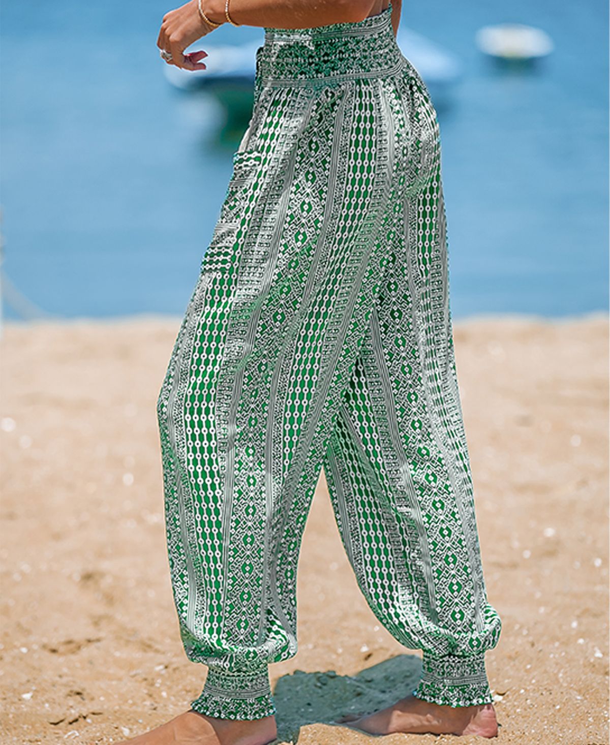 Cupshe Women's Geo Print Tassel Waist Joggers -pastel green