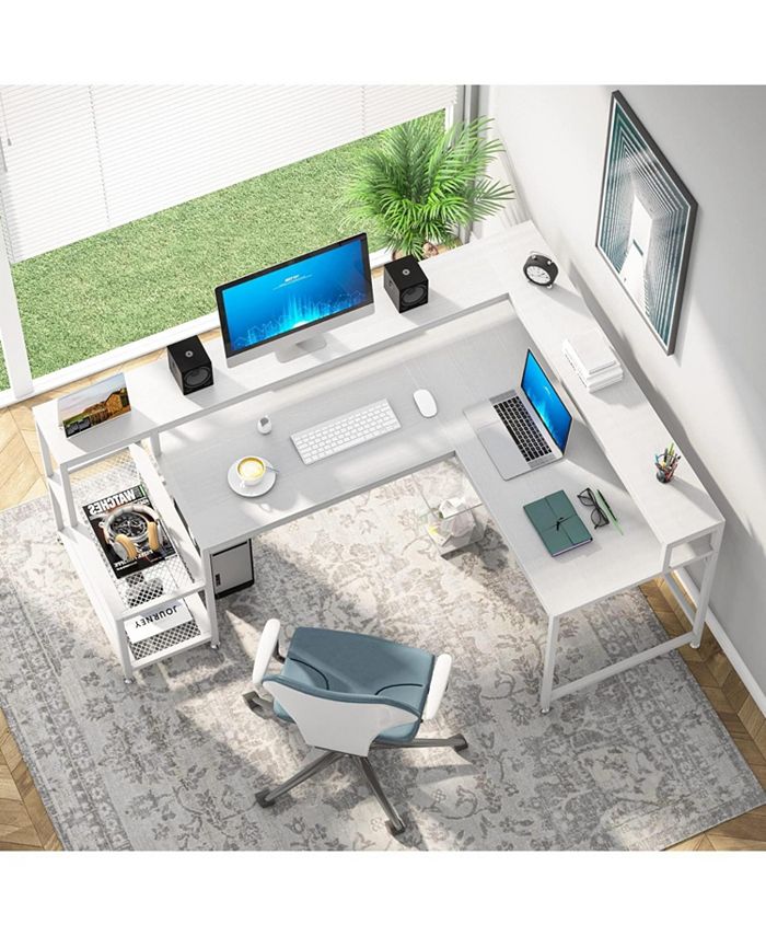 Tribesigns 69 Inch L Shaped Desk with Monitor Stand, Large Reversible ...