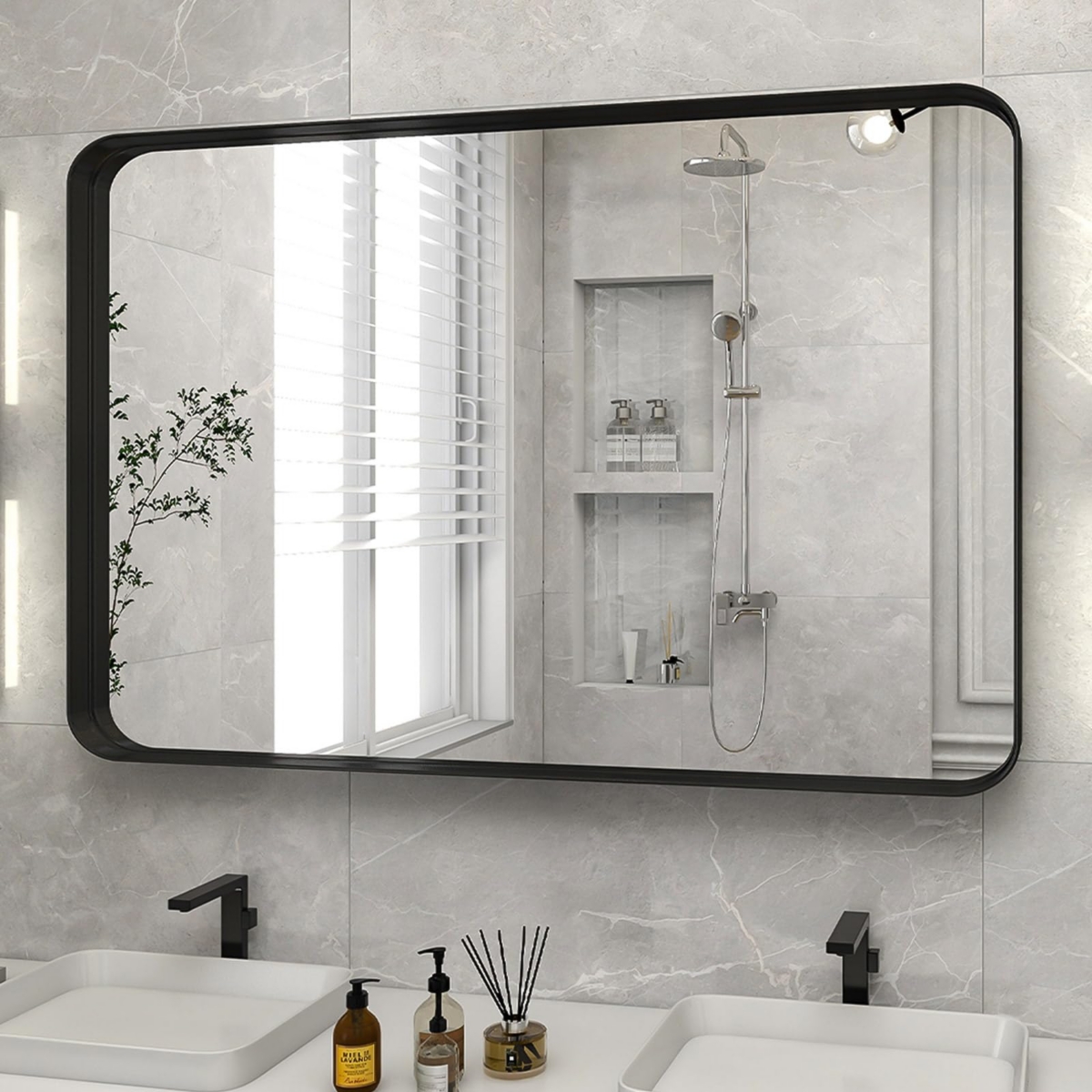 Rectangular Wall Mounted Mirror - Black
