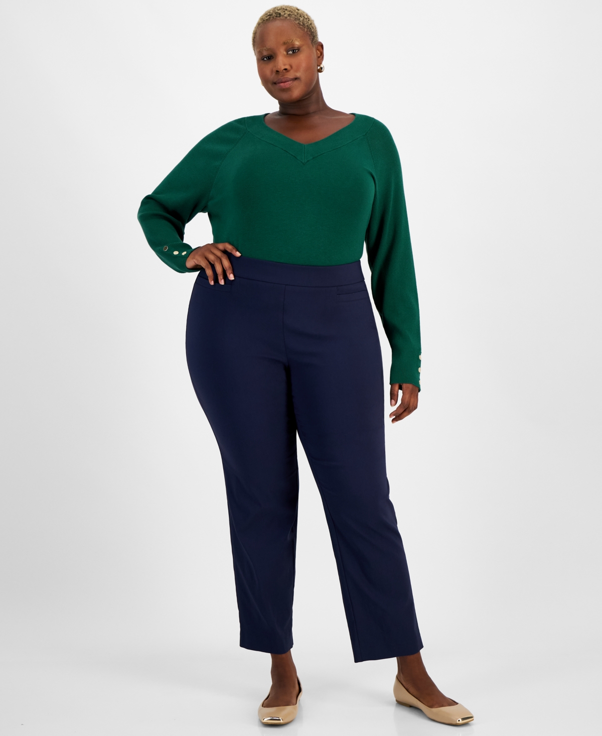 JM COLLECTION PLUS SIZE HIGH RISE PULL-ON STRAIGHT LEG PANTS, EXCLUSIVELY AT MACY'S 