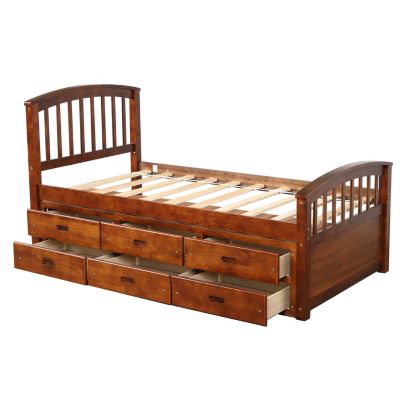 Streamdale Twin Size Platform Storage Bed Solid Wood Bed With 6 Drawers