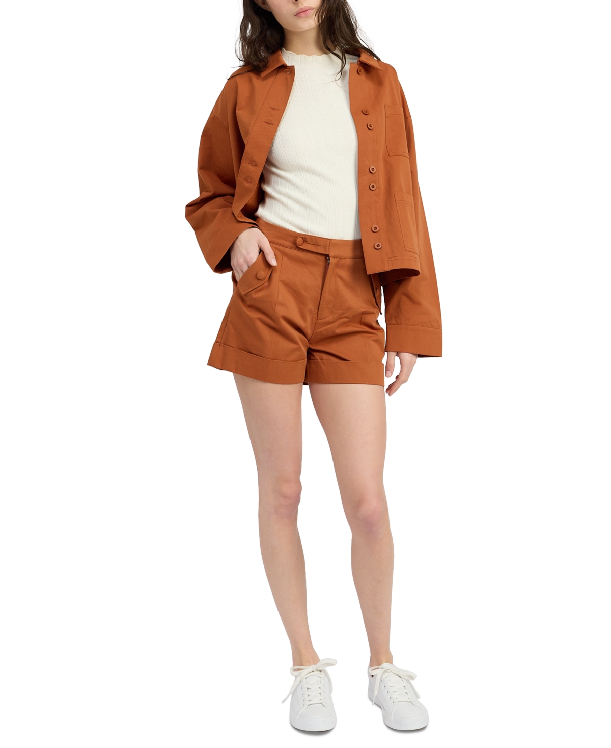 En Saison Women's Ellen Cotton High-Rise Cuffed Shorts