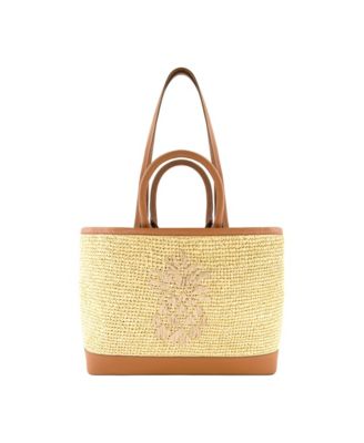 Leather Trim Raffia Tote with pouch