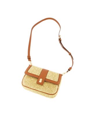 Raffia Flap Bag with Double Leather Strap