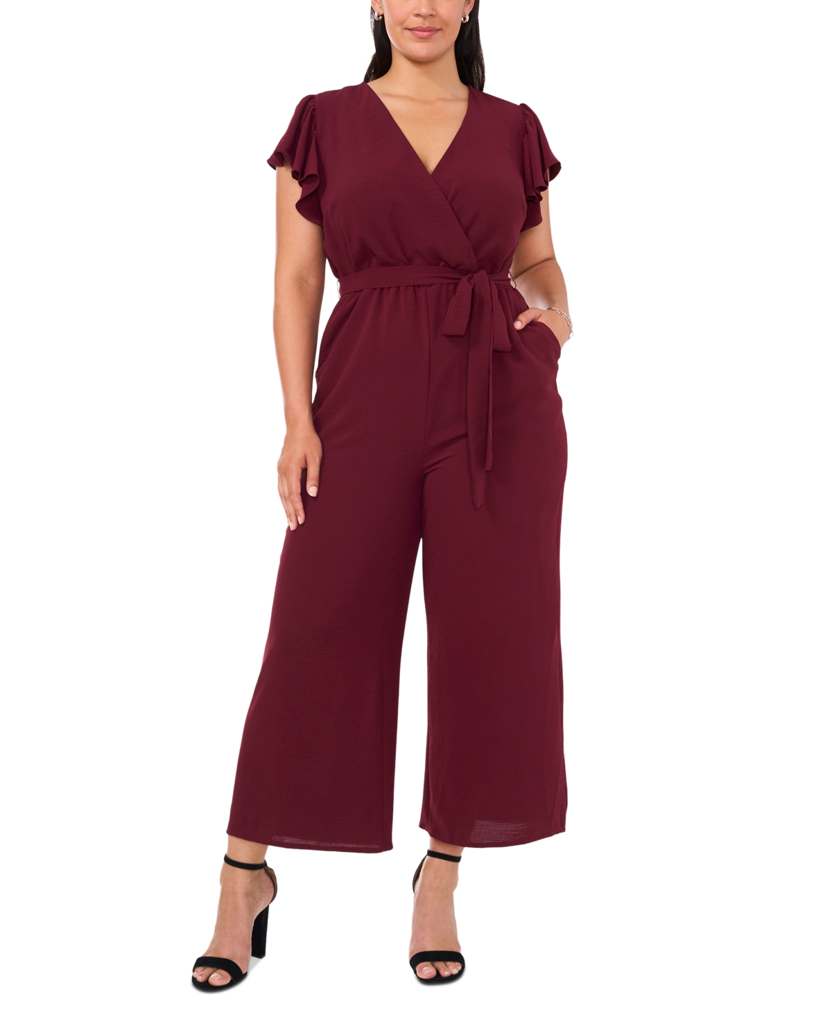 Plus Size Flutter-Sleeve Wide-Leg Jumpsuit - Port