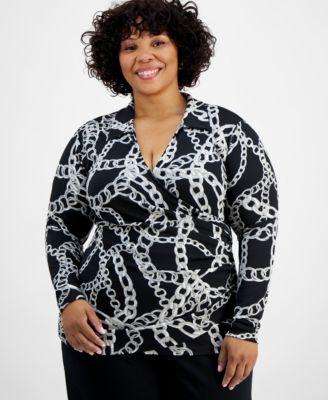 I.N.C. International Concepts Plus Size Printed Faux-Wrap Top, Created for Macy's 