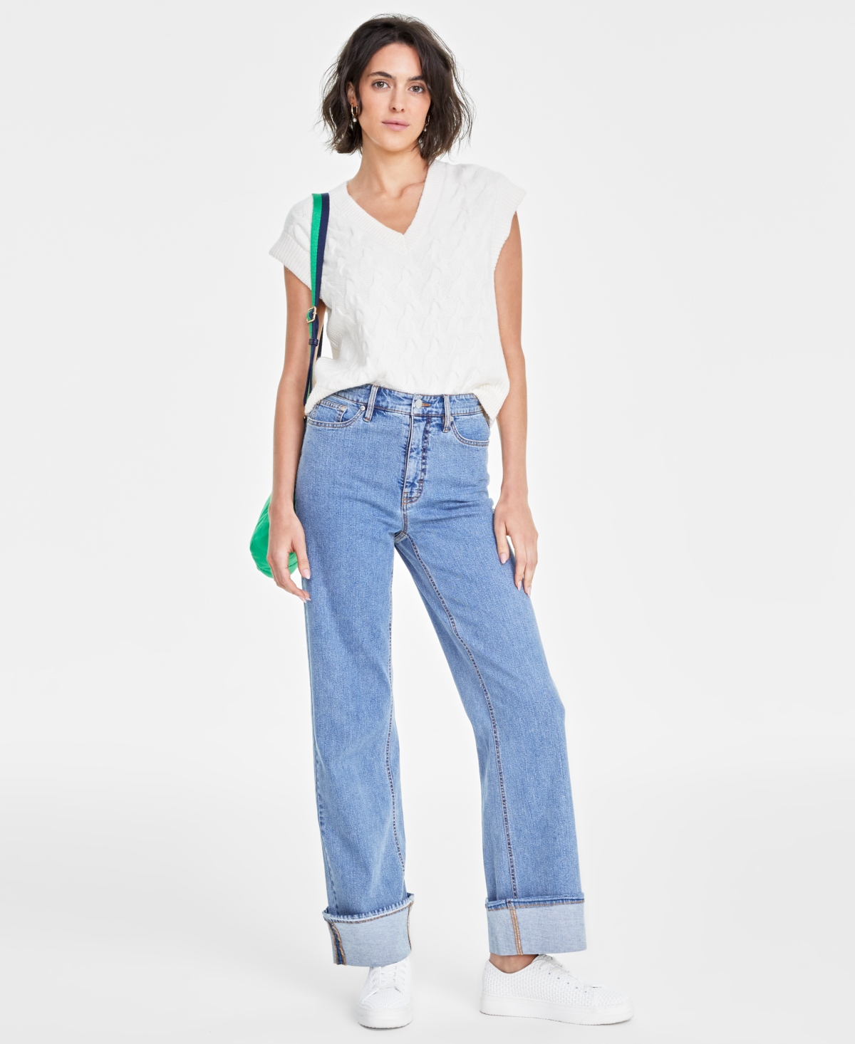 On 34th Women's Extended Shoulder Cable-Knit Sweater Vest, Created for Macy's