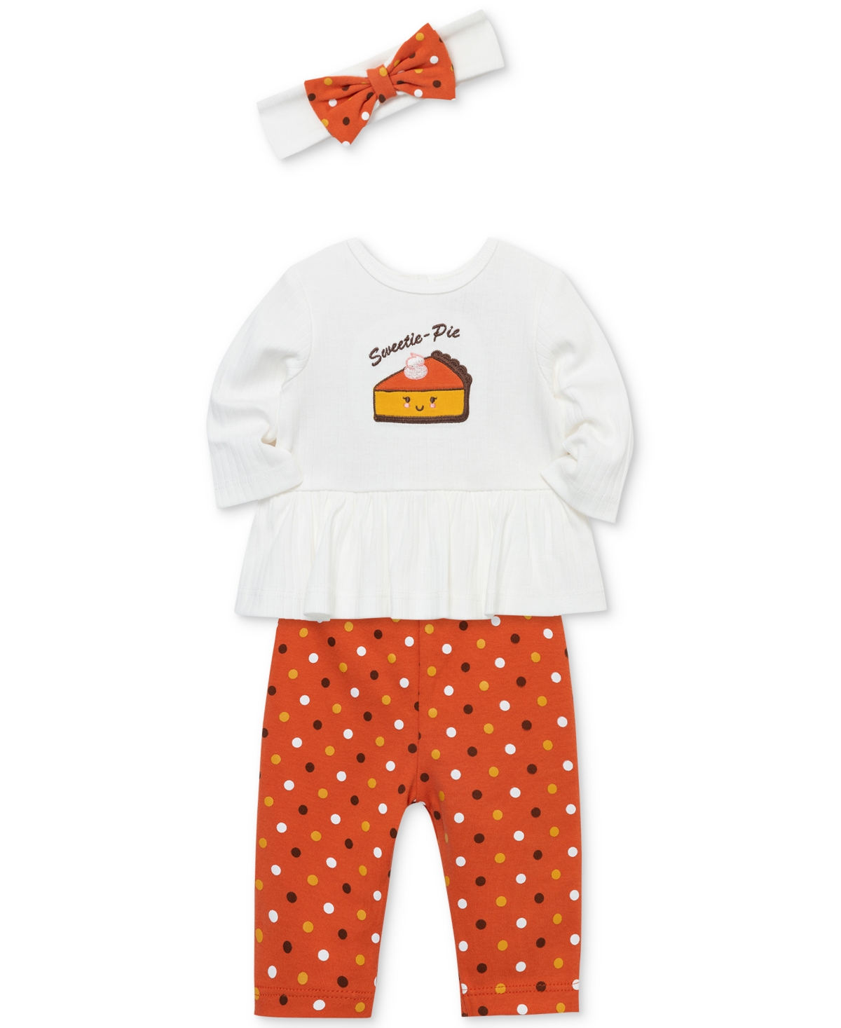 Little Me Baby Cotton Sweetie-Pie Bodysuit, Headband & Dot-Print Pants, 3 Piece Set