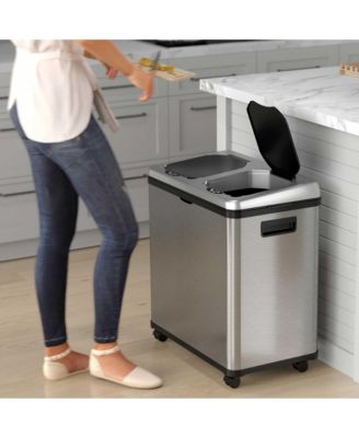 Stainless Steel Sensor Trash Can and Recycle Bin with Wheels and AbsorbX Odor Filter 16 Gallon Silver