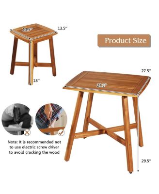 5 Pieces Wood Patio Dining Set with Square Table and 4 Stools