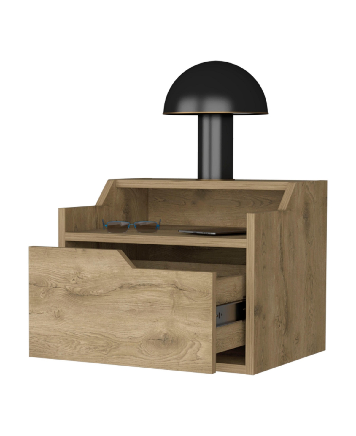 Fm Furniture Florence Floating Nightstand with Drawer and Dual-Shelf Display