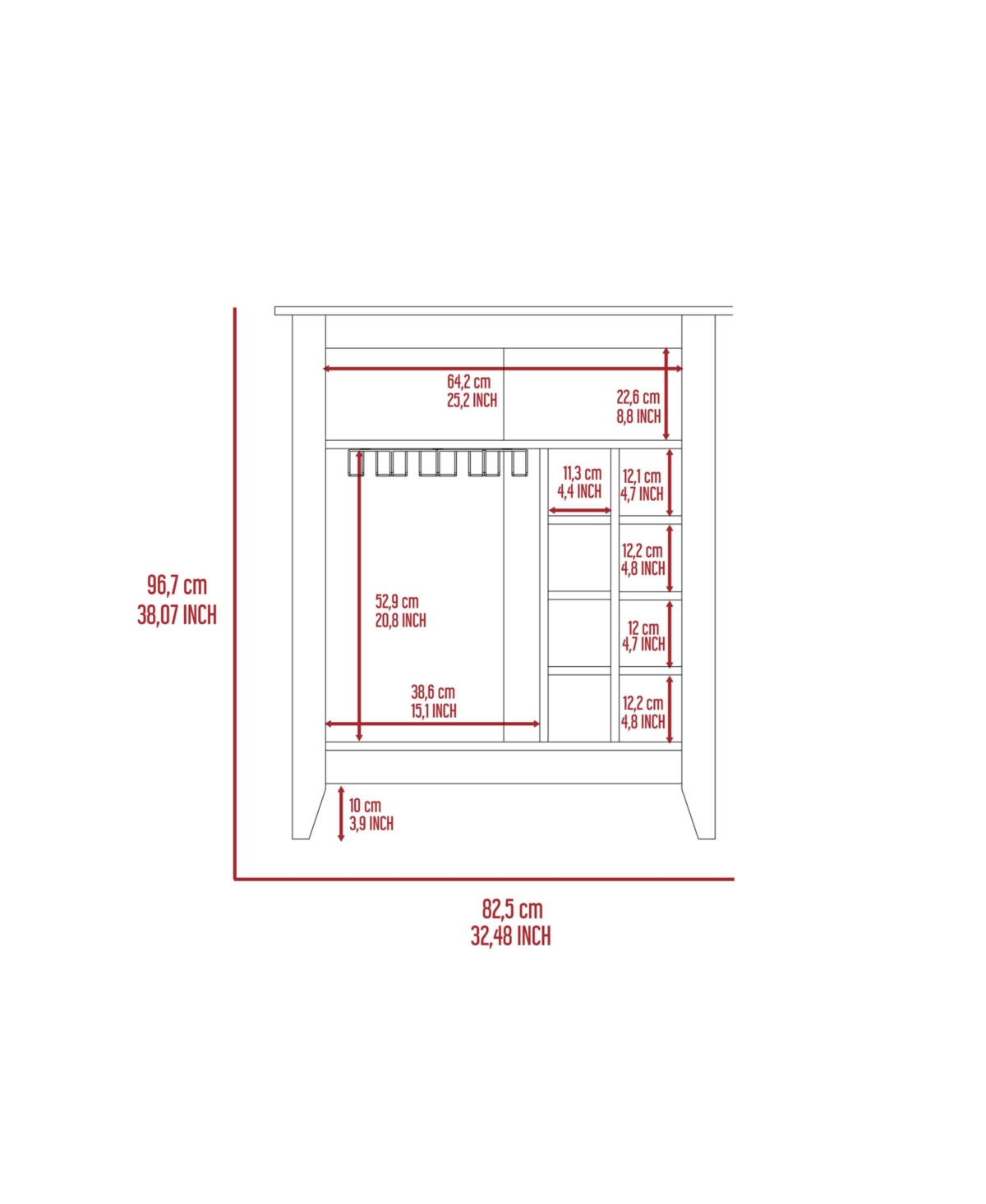 Fm Furniture Future Bar Cabinet, Six Built-in Wine Rack, One Open Drawer, One Open Shelf