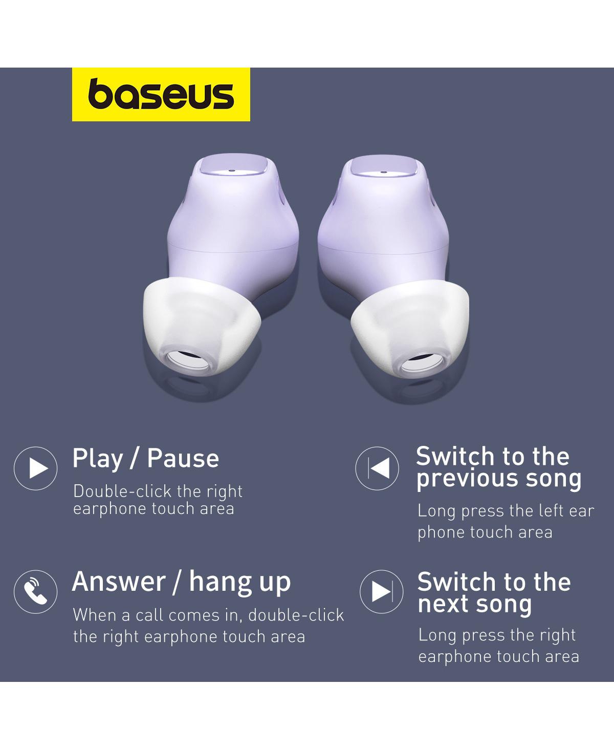 Baseus Bowie WM01 True Wireless Earbuds Bluetooth Headphones - White