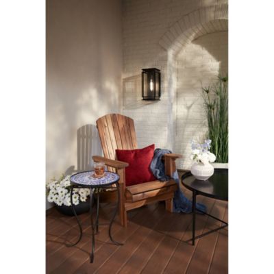 Modern Black Round Outdoor Accent Side Table 14" Wide Light Blue Mosaic Tabletop Front Porch Patio Home House Balcony